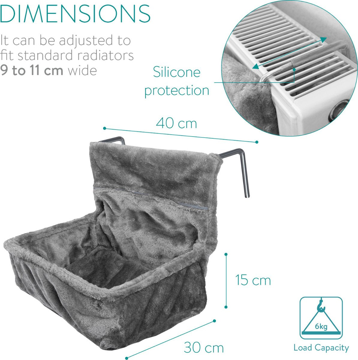  Navaris Hangmat Radiator Voor Katten - Kattenmand Voor Aan De Verwarming - Inclusief Uitneembaar Kussen - Tot 6 Kg