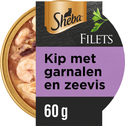  Sheba Filets - Katten Natvoer Saus - Garnaal, Oceaanvis, Kip - 16x60g