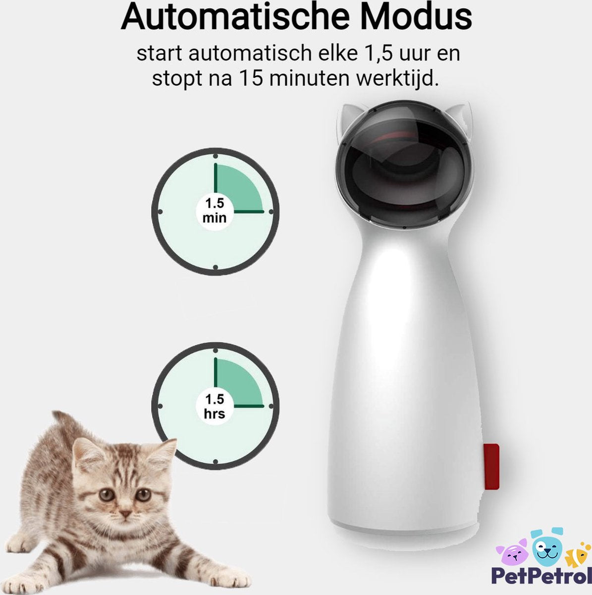  PetPetrol Automatisch Kattenspeeltje – Laser – Kattenlaser - Intelligent Interactief Voor Katten – Laser Kat – 9 Verschillende Standen – Incl. Oplaadkabel – Geruisloze Motor