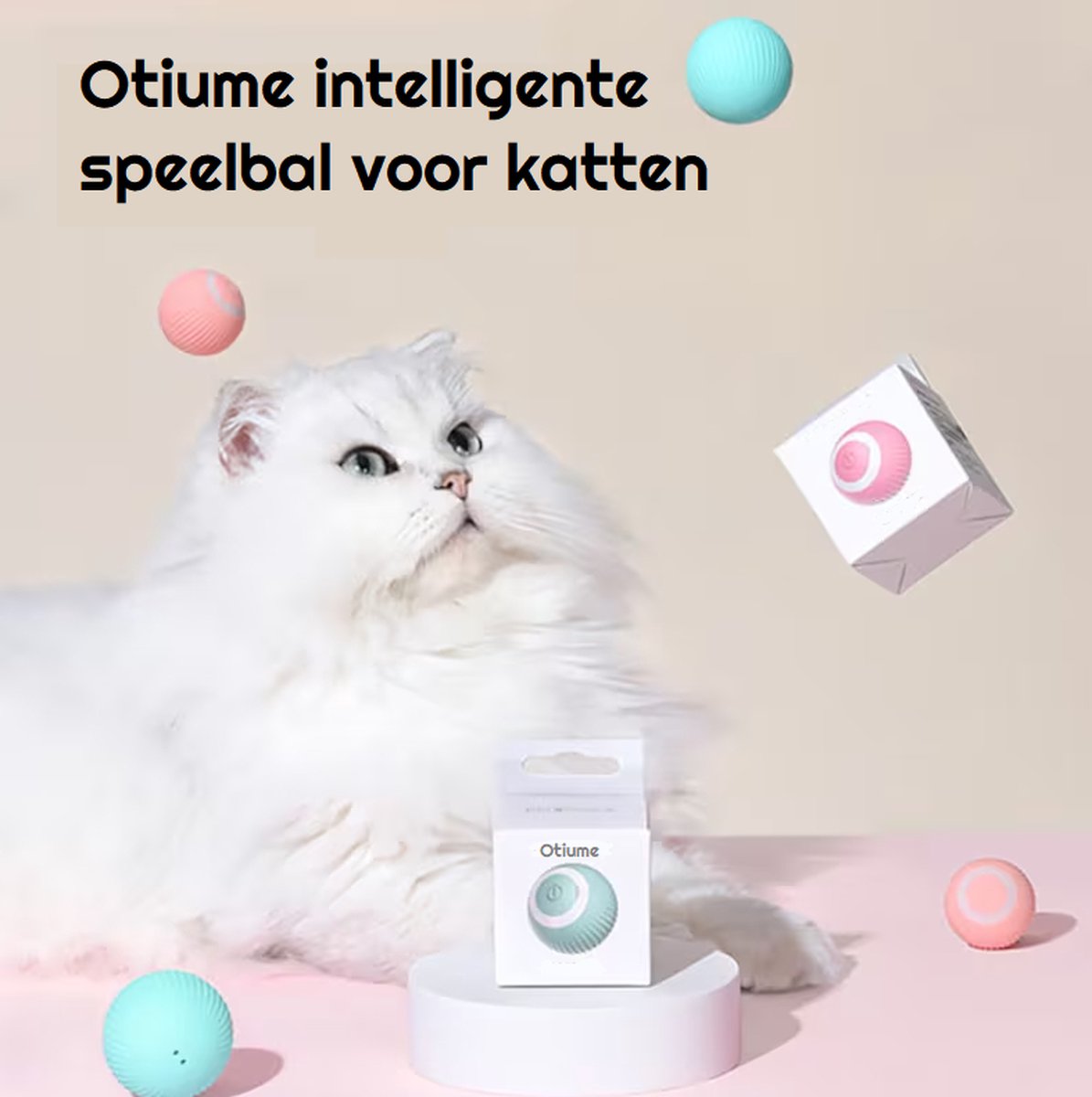  Otiume Slimme Katten Speeltje - Interactieve Zelf Rollende Bal Voor Katten - Kattenspeeltjes - USB Oplaadbaar- Turquoise