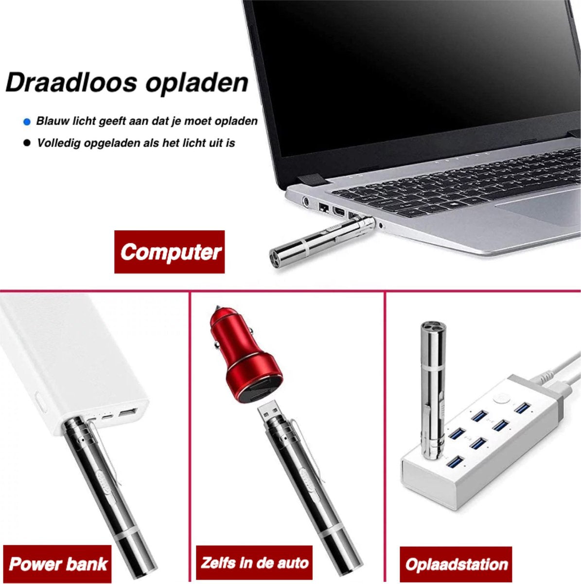 Merkloos Hoogwaardig Laserlampje Voor Katten | USB Oplaadbaar | 7 In 1 Laserpen | Laserpen | Zaklamp | Kattenspeeltje | Kattenspeelgoed | Zilver | Laserpointer Rood/groen | UV Licht