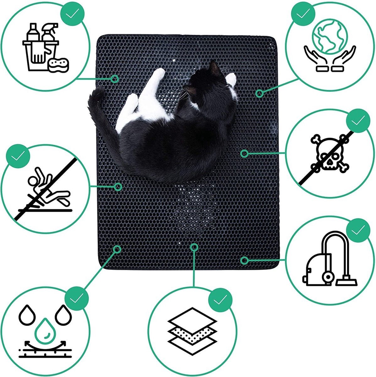  IGOODS - Kattenbakmat Met Filter - 45 X 60 - Waterdicht - Dubbele Laag - Zwart
