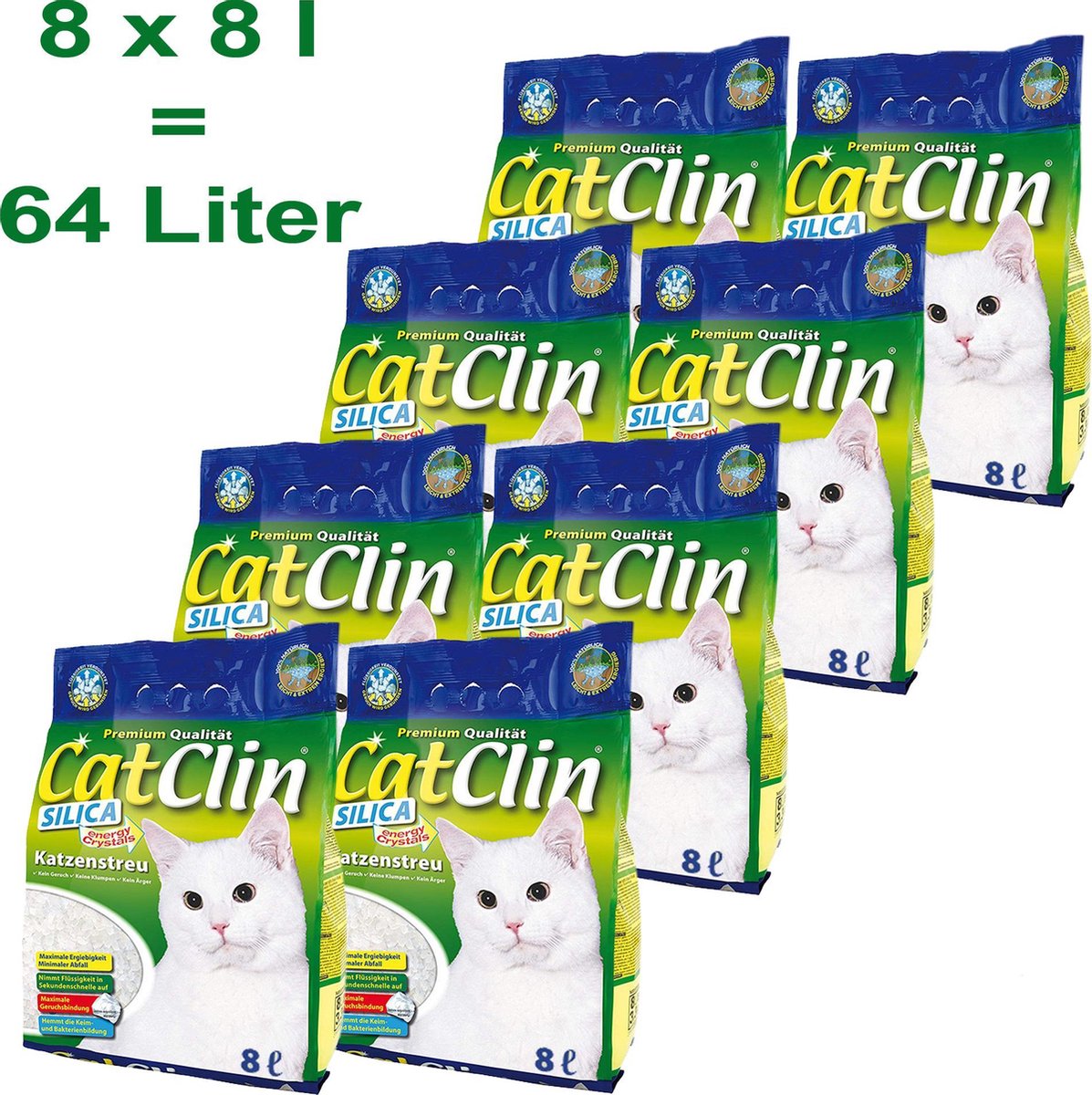 Merkloos CatClin Silica Kattenbakvulling Bundelvoordeel 8 X 8L