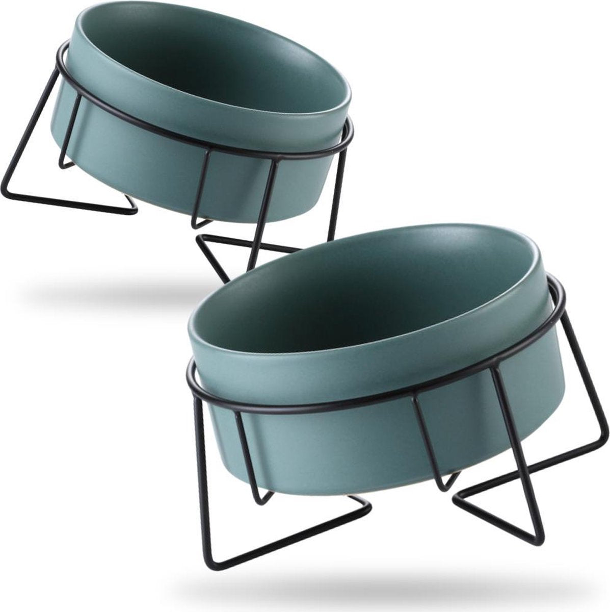  GIZMO 2x Voerbak Kat - 400 Ml - Groen - Keramische Drink- &amp; Voerbakken Met Standaard - 13 Cm - 2 Stuks