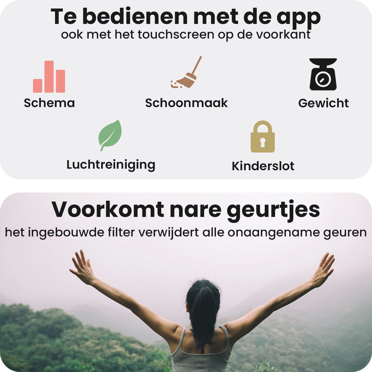  Dierboel Automatische Kattenbak - Zelfreinigende Kattenbak Met App - Ook Geschikt Voor Grote Katten 65L