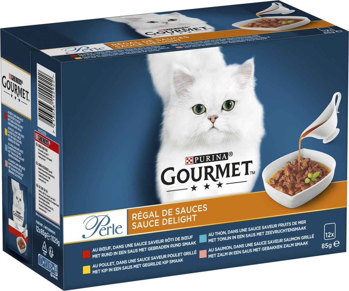  Gourmet Perle Sauce Delight - Kattenvoer Natvoer - Rund, Kip, Tonijn &amp; Zalm - 48 X 85 Gr