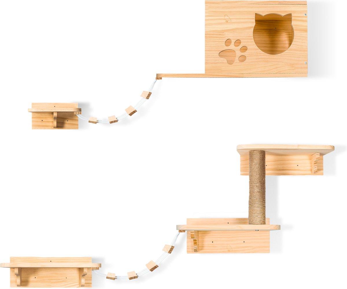  Katten Klimmuur - Complete Set - Krabpaal - Huisje - Ladders - Plateaus - Katten Klim Wand - Krabpaal Muur - Klimmuur Kat - Krabpaal Voor Grote Katten - Klimwand