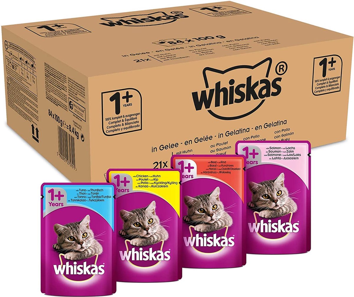  Whiskas 1 - Kattenvoer - Gehydrateerd - In Verschillende Smaken - 84 Stuks (84 X 100 G)
