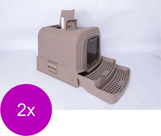  Adori Kattentoilet Rattan 69x42x41 Cm - Kattenbak - 2 X Taupe