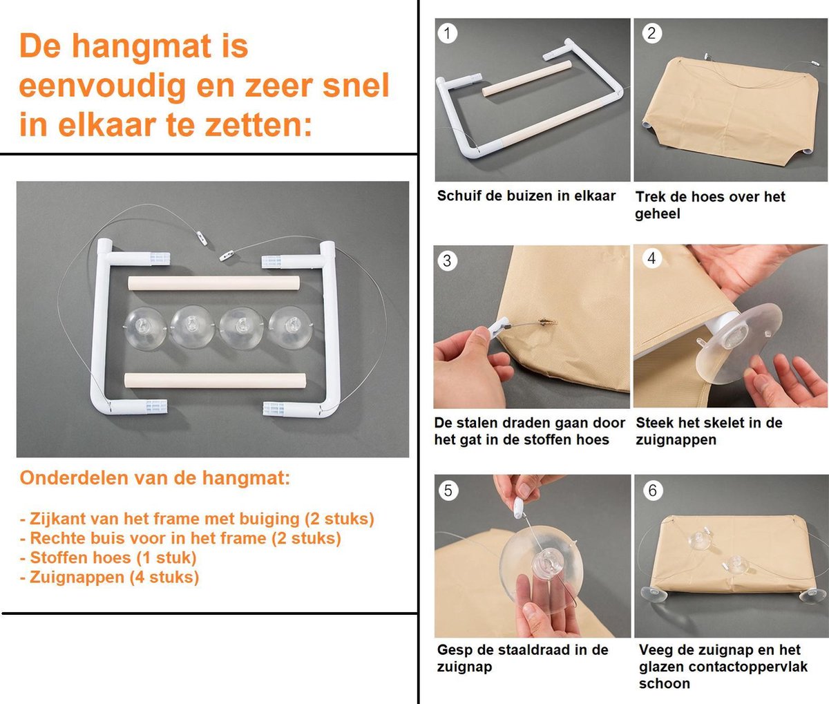 Merkloos Kattenhangmat – Hangmat Kat – Kattenmand Raam – Kattenkussen – Kattenbed – Poezenmand – Beige
