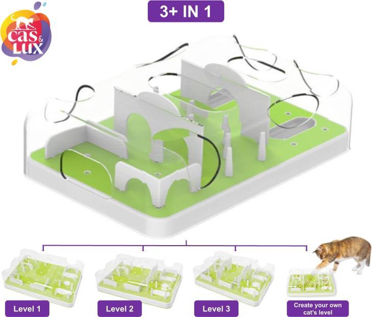  Cas &amp; Lux Modulaire Puzzel Voederbak Voor Katten - Anti Schrokbak Kat - Inclusief 3 Verschillende Standen - Stijlvol Design - Voerpuzzel Kat - Slowfeeder - Kattenspeeltjes - Puzzel Kat - Anti Schrok