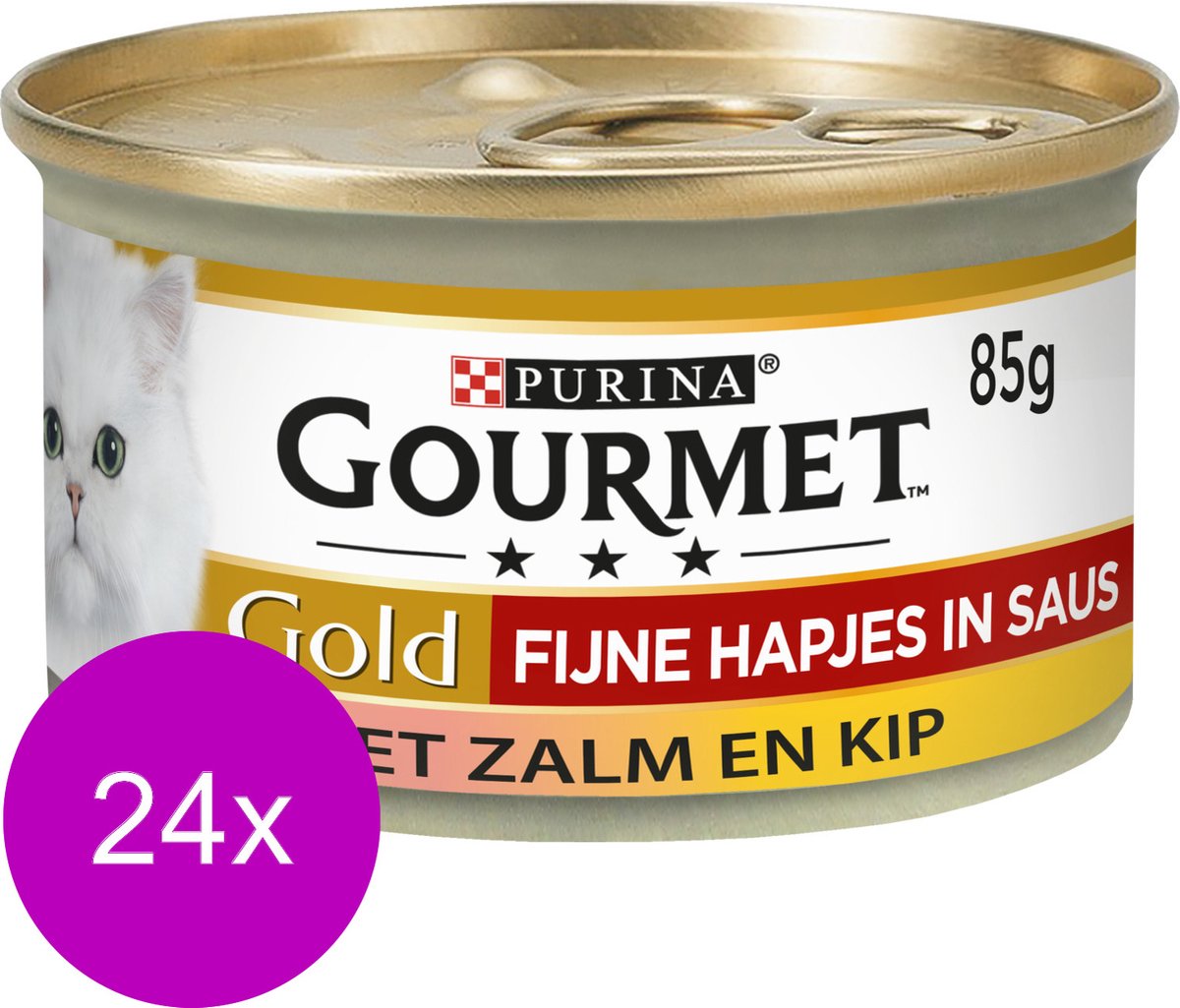  Gourmet Gold Fijne Hapjes - Kattenvoer Natvoer - Zalm &amp; Kip - 24 X 85 Gr
