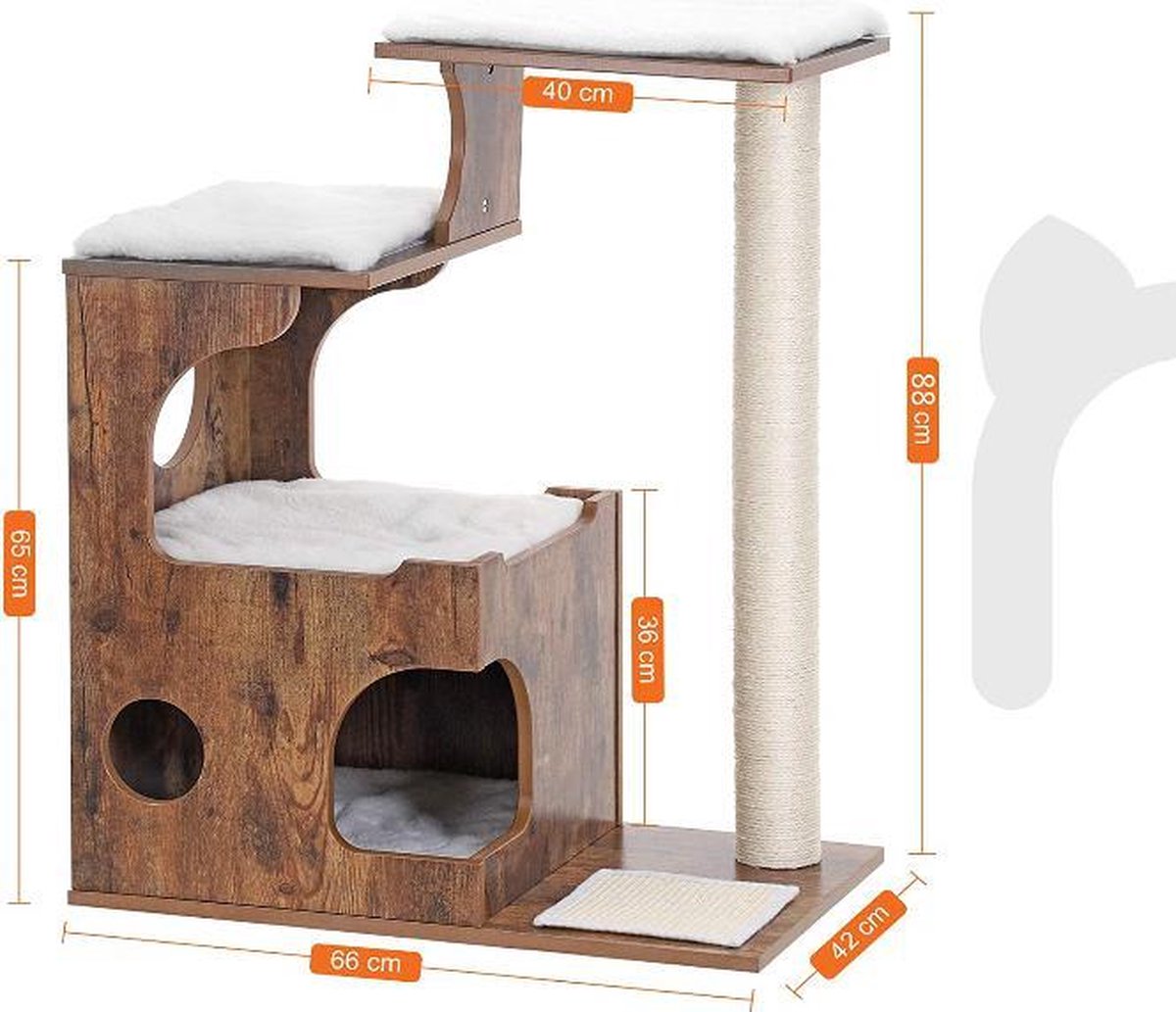  MIRA Home - Krabpaal Voor Katten - Krabpaal - Hout/Sisal - Bruin/Zwart - 66x42x88