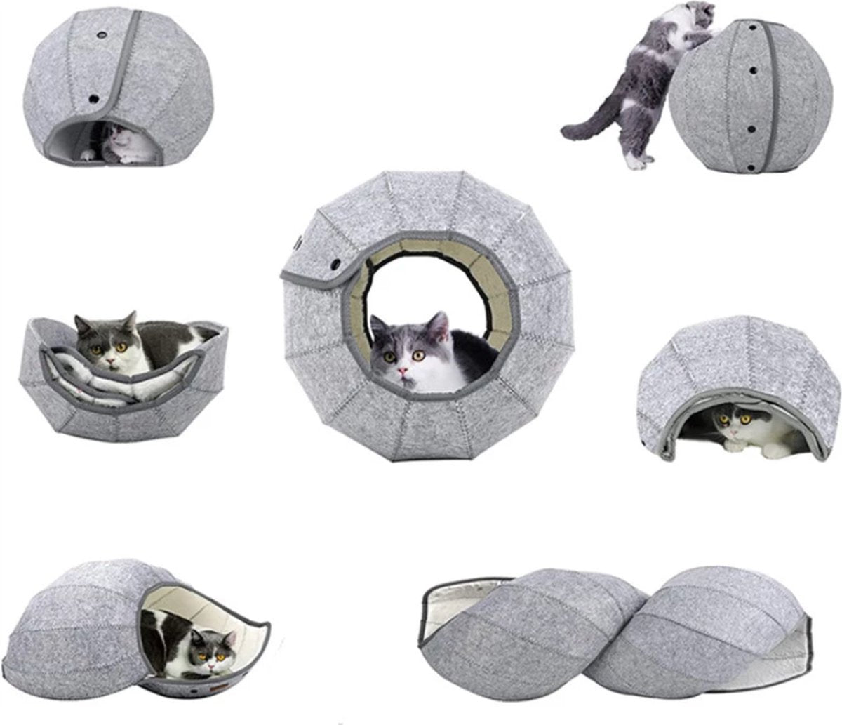 Merkloos Kattenmand Multifunctioneel – Kattenspeelgoed Speeltunnel Kattenhuis – Kattenhol Rond Kattenspeeltjes Kattentunnel - Cat Cave Donut - Grijs Vilt