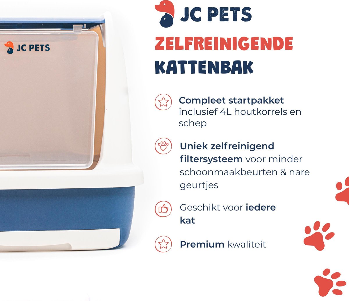  JC Pets Premium Kattenbak Systeem - Inclusief 2.5KG / 4L Kattenbakvulling - Zelfreinigend