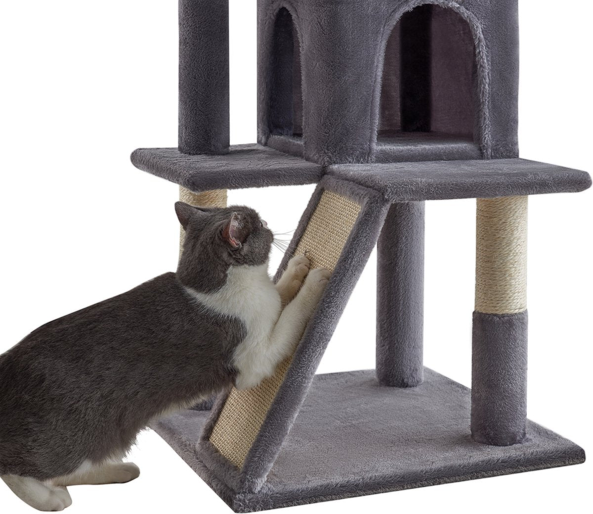  ACAZA Krabpaal, Kattenboom Met Krabbord En Huisjes Voor Meerdere Katten, Lichtgrijs
