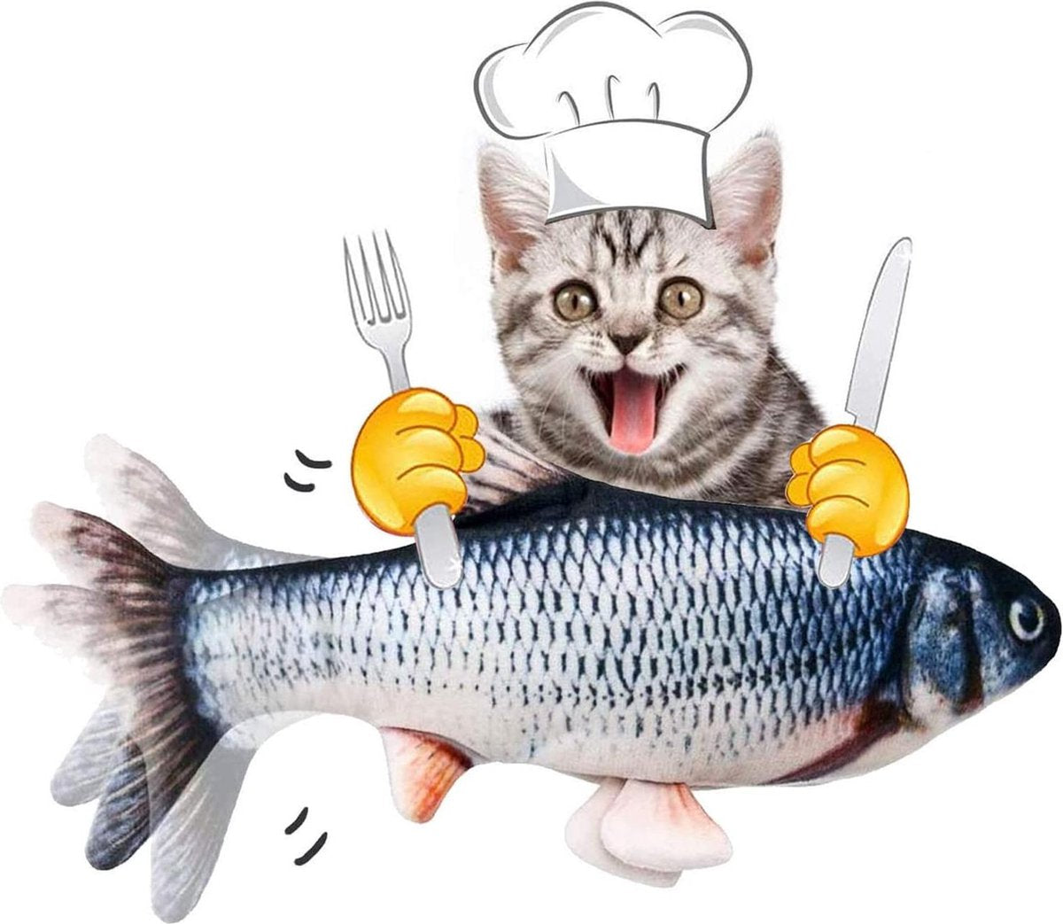 Merkloos Interactieve Oplaadbare Bewegende Vis (Grijs) - Unieke "must Have" Voor Uw Kat / Hond