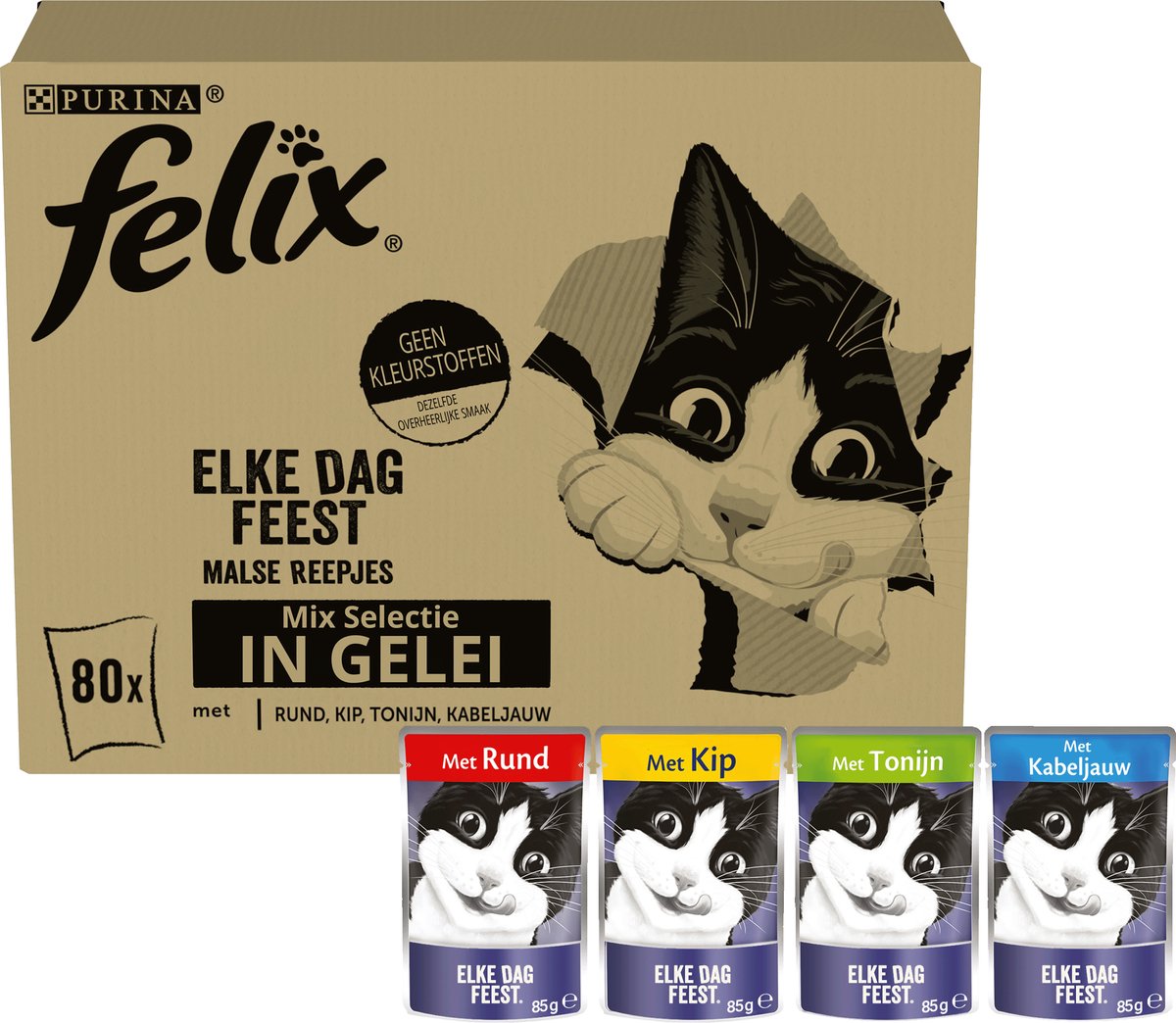 Felix Elke Dag Feest Mix Selectie In Gelei - Katten Natvoer - 80 X 85g