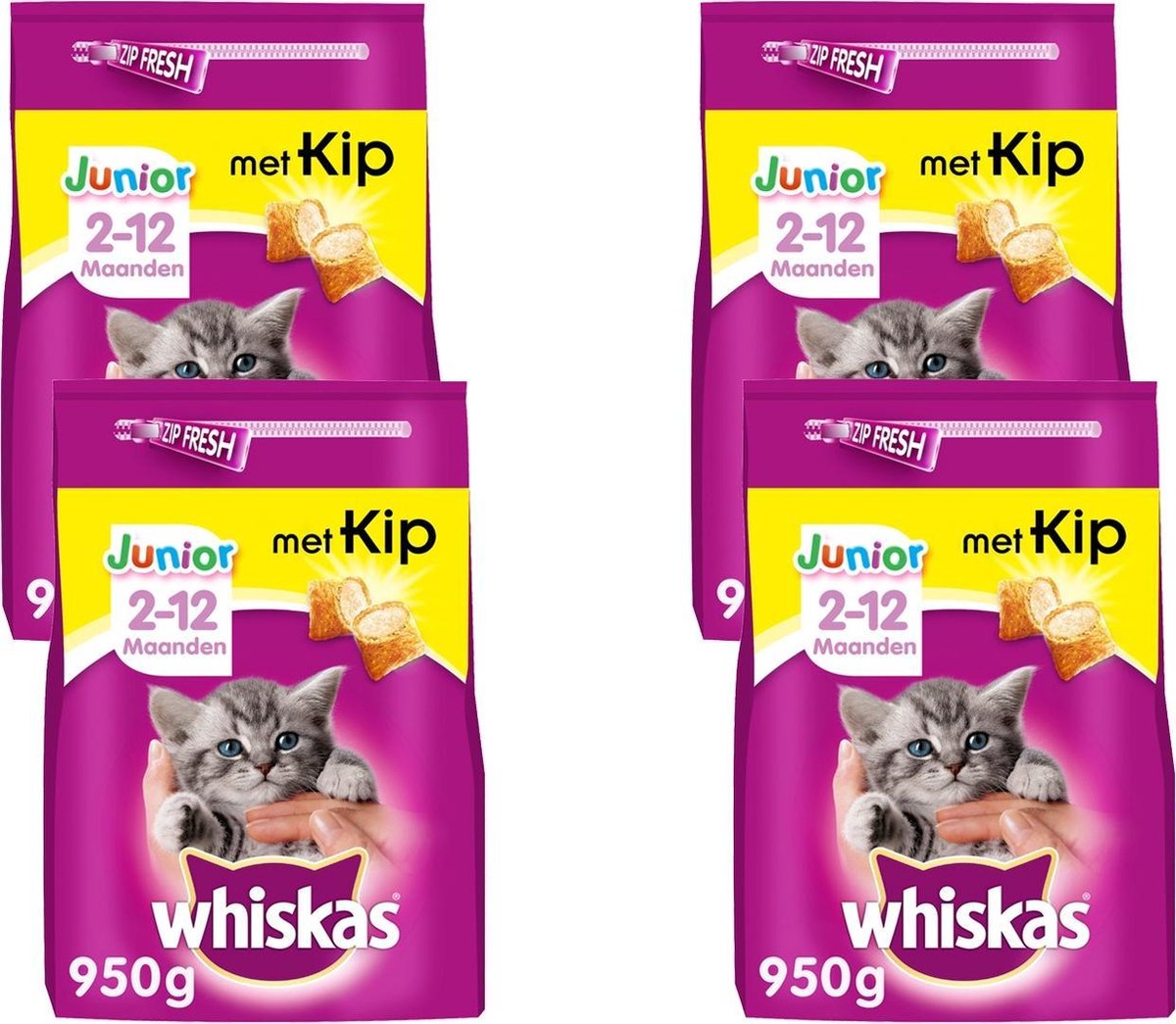  Whiskas Brokjes Junior Kip - Kattenvoer - 4 X 950 G