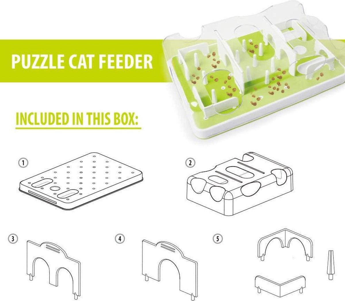  Cas &amp; Lux Modulaire Puzzel Voederbak Voor Katten - Anti Schrokbak Kat - Inclusief 3 Verschillende Standen - Stijlvol Design - Voerpuzzel Kat - Slowfeeder - Kattenspeeltjes - Puzzel Kat - Anti Schrok