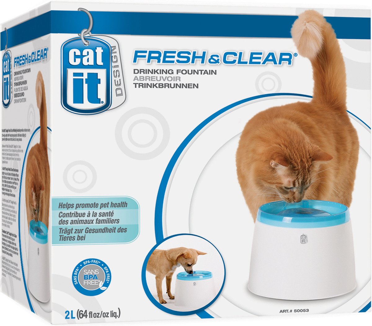  Catit Fresh And Clear - Drinkfontein Kat - Blauw /Wit - 2 L