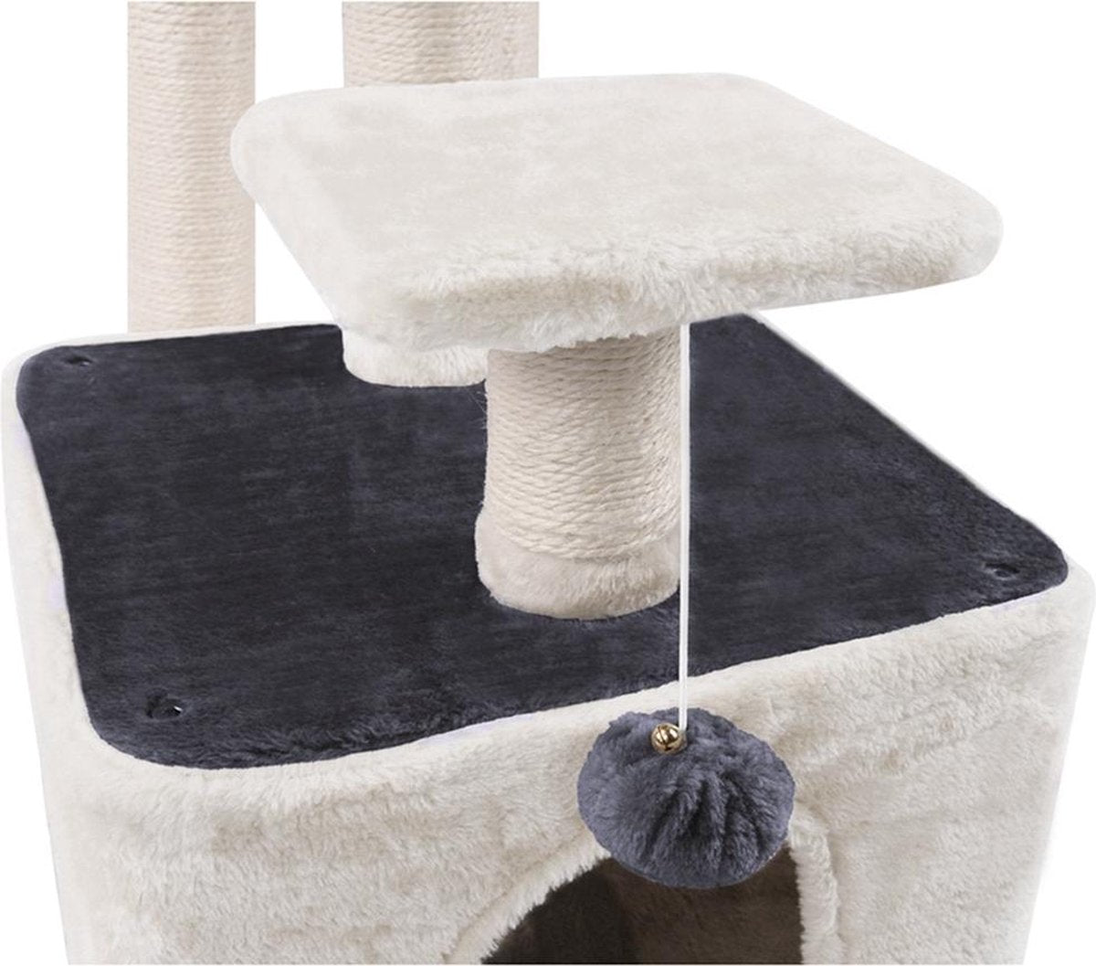Merkloos MC Star Krabpaal 100cm Met Schraper Meerdere Platforms, Tweedeurs Kattengrotten, Speelgoedballen Met Bellen, Krabbed Natuurlijk Sisal Katten Spelletjes - Grijs&amp;Beige, 100cm