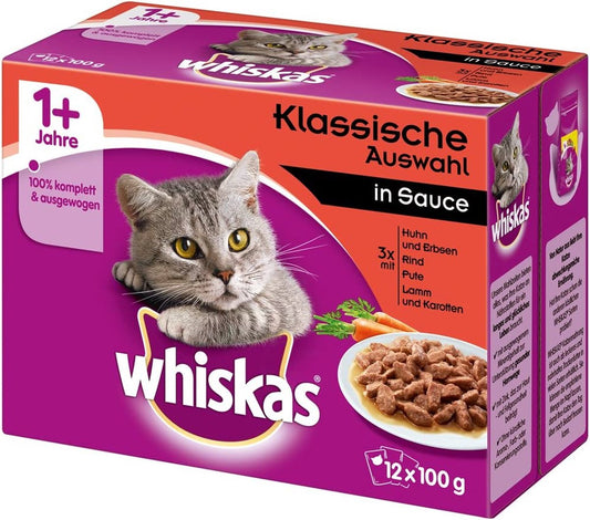  Whiskas Classic Selectie Kattenvoer, Hoogwaardig Nat Voer Voor Volwassen Katten 48 X 100g