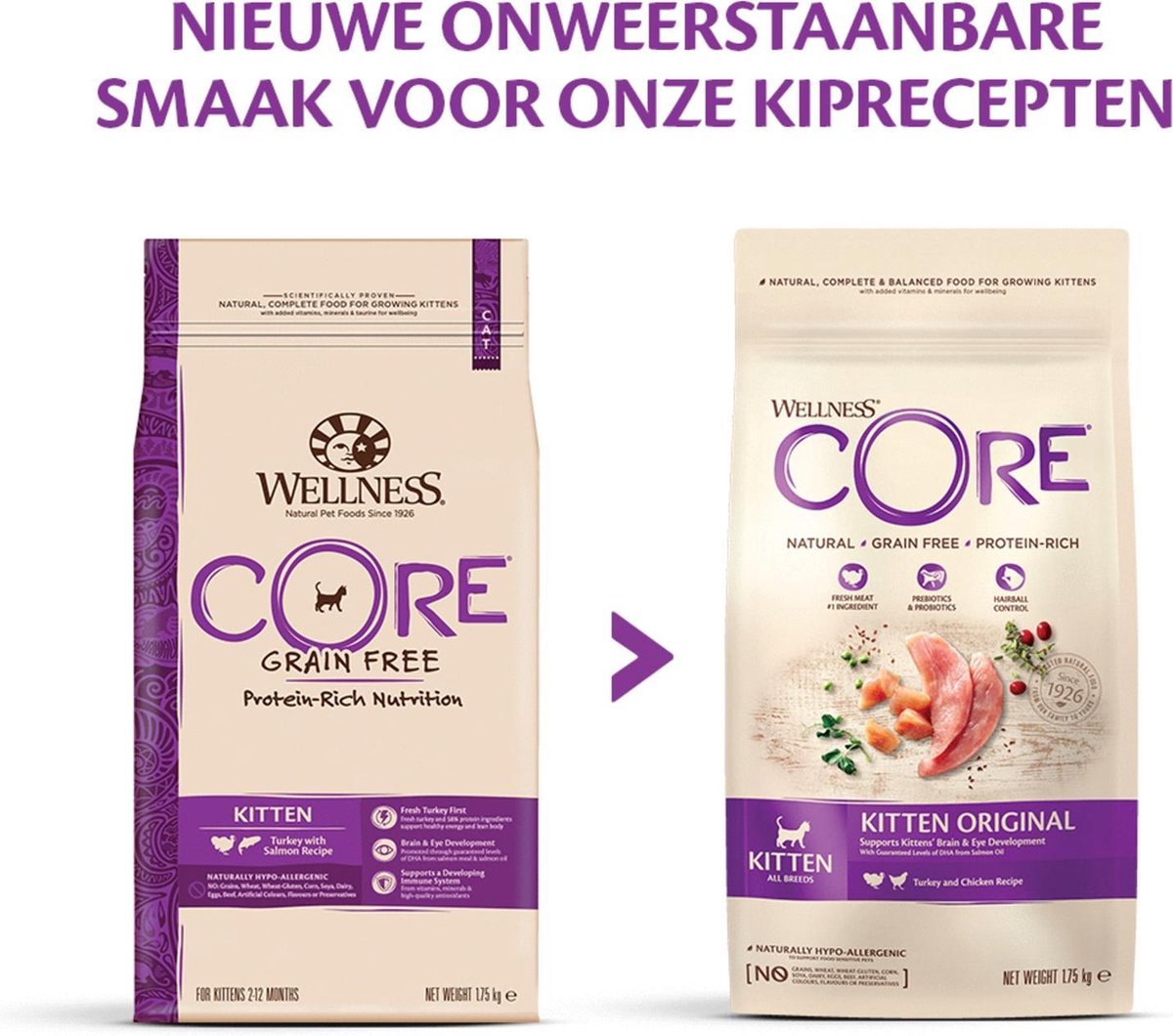 Wellness Core Grain Free Kitten - Kalkoen &amp; Kip - Kattenvoer - 1.75 Kg