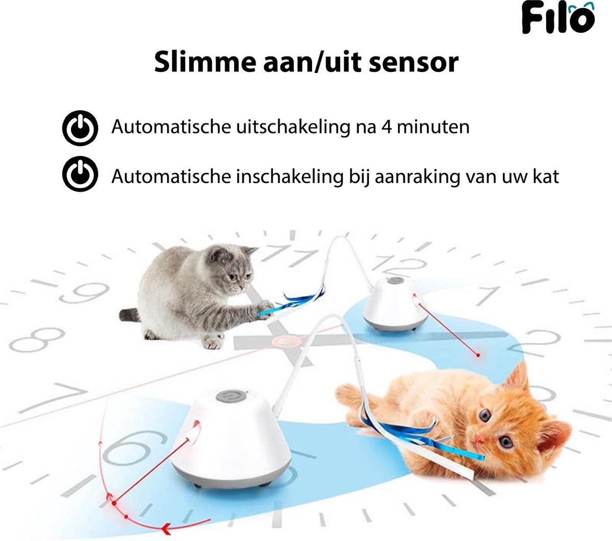  Filo Elektrisch Rijdend Kattenspeelgoed Met Laser - Rijdend Kattenspeeltje - Automatisch Interactief Speelgoed Katten - Kattencadeaus - Elektronisch Speelgoed Kittens - Kat - Kitten - Laserspeelgoed - Kado
