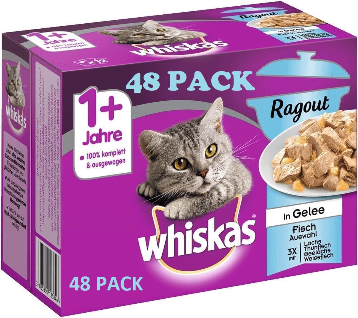  Whiskas 48x85g Ragout Vis - Zalm, Tonijn, Witte Vis