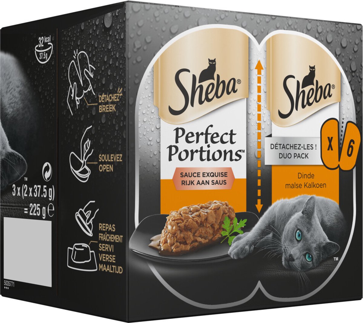  Sheba Perfect Portions In Saus Katten Natvoer - Kalkoen - 8 X 6 Stuks