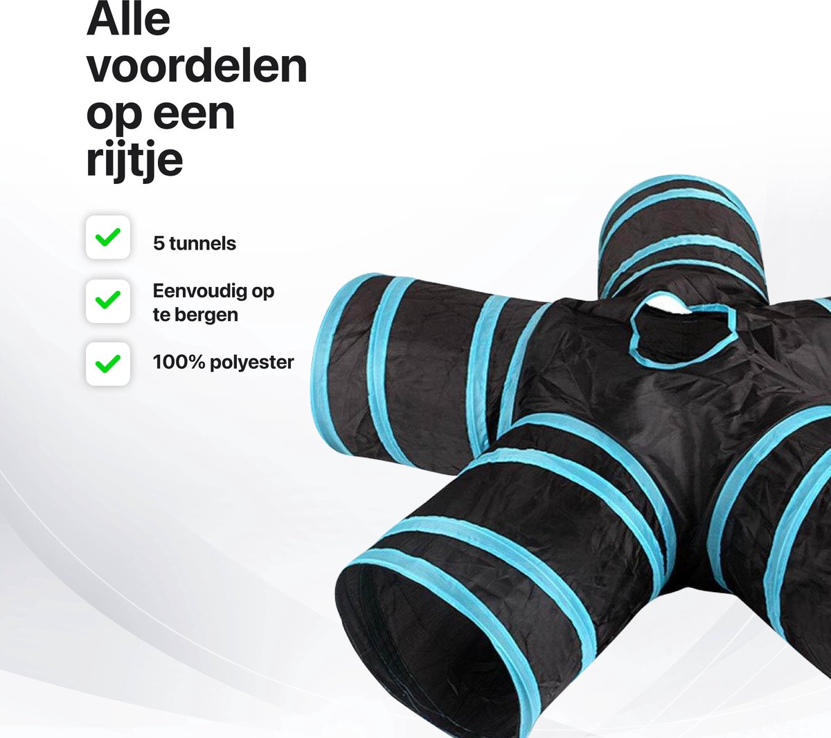  Tavaro Kattentunnel 5 Gangen - Met Speelbal - Kattenspeelgoed - Zwart / Blauw