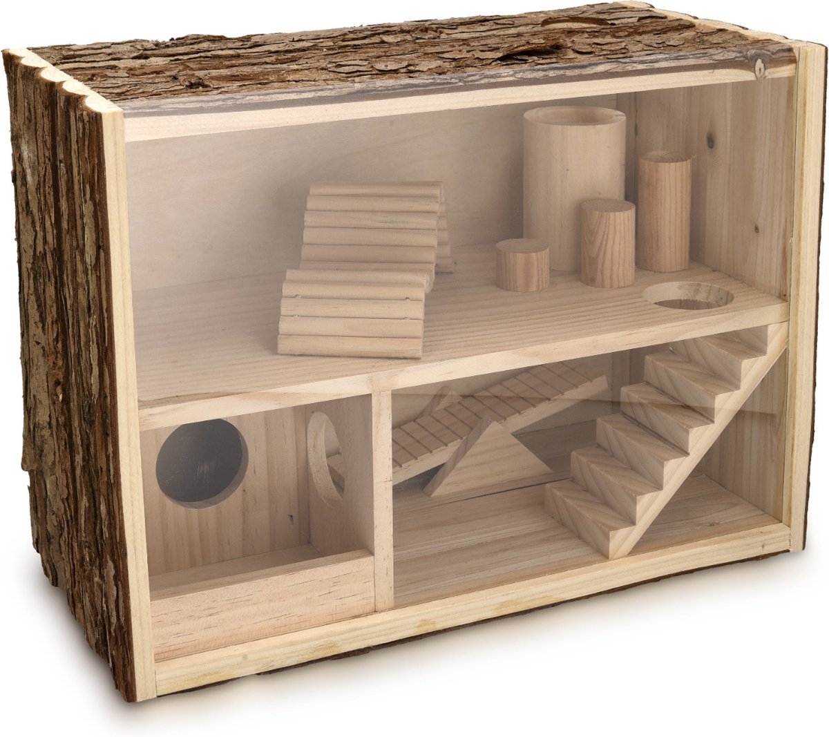  Navaris Houten Hamsterhuis - Speelhut Voor Hamsters, Kleine Knaagdieren, Gerbils, Muizen - Schuilplaats Op Twee Etages Voor Hamster, Cavia, Muis