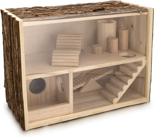  Navaris Houten Hamsterhuis - Speelhut Voor Hamsters, Kleine Knaagdieren, Gerbils, Muizen - Schuilplaats Op Twee Etages Voor Hamster, Cavia, Muis