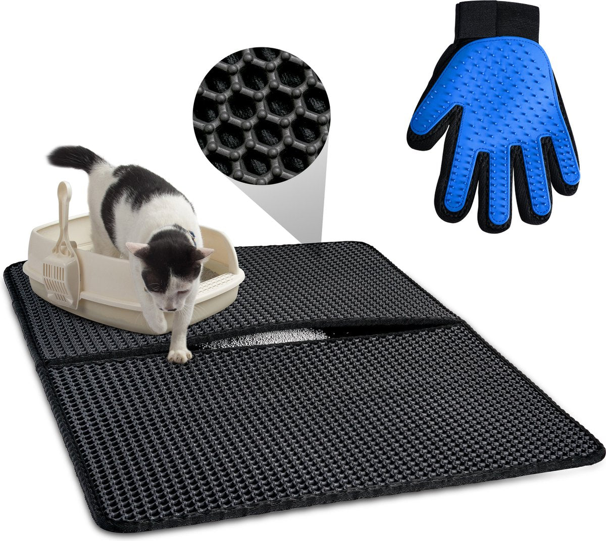 Merkloos Tastelio XXL Kattenbakmat 75x55cm - Groot Kattenbak Mat Met Innovatieve Honingraatstructuur - Dubbele Waterdichte Laag - Katten Bak Mat Met Eenvoudige Reiniging Grit Opvanger