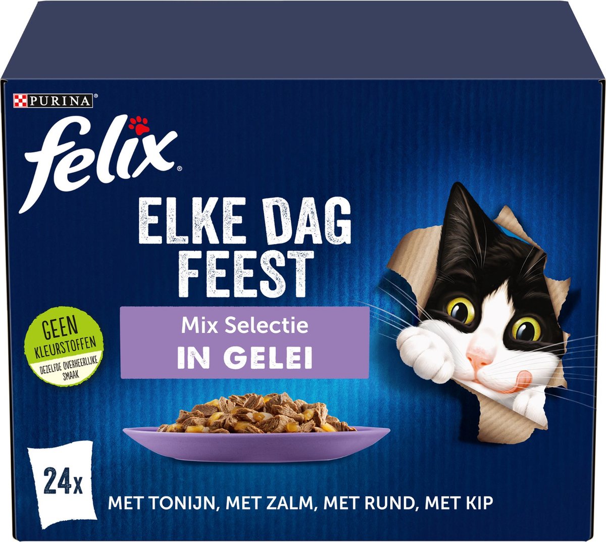  Felix Elke Dag Feest Mix Selectie In Gelei Kattenvoer Nat 4(24-pack)