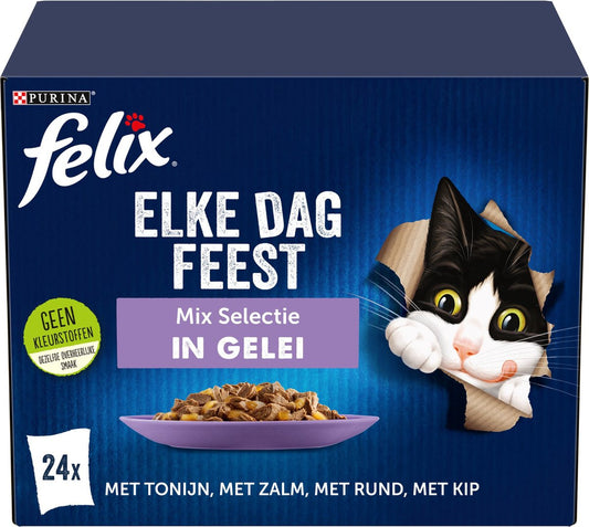 Felix Elke Dag Feest Mix Selectie In Gelei Kattenvoer Nat 4(24-pack)