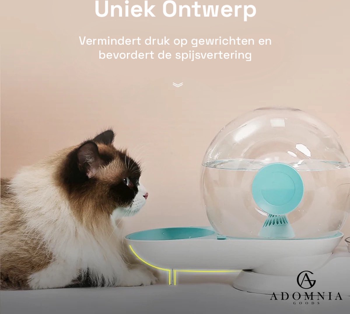  AdomniaGoods - Automatische Katten Voerbak - Antislip Honden Voerbak - Unique Transparant/grijs Design - Altijd Hygiënisch Schoon Water!