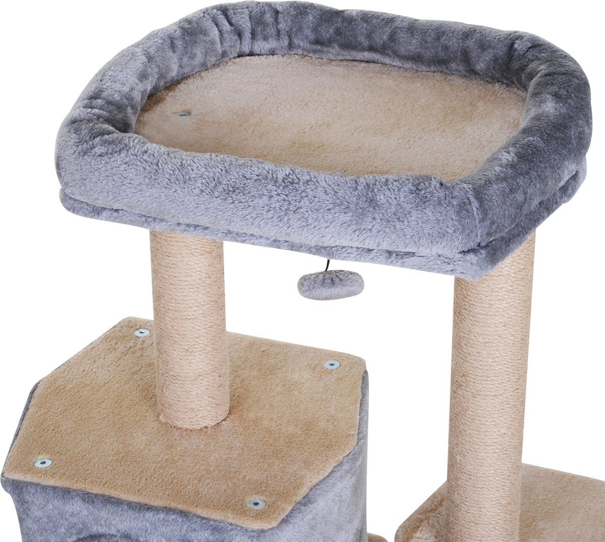  PawHut Krabpaal Kattenboom Met Grot Klimboom Kattenhuis Sisal Paal Sisal Grijs D30-218