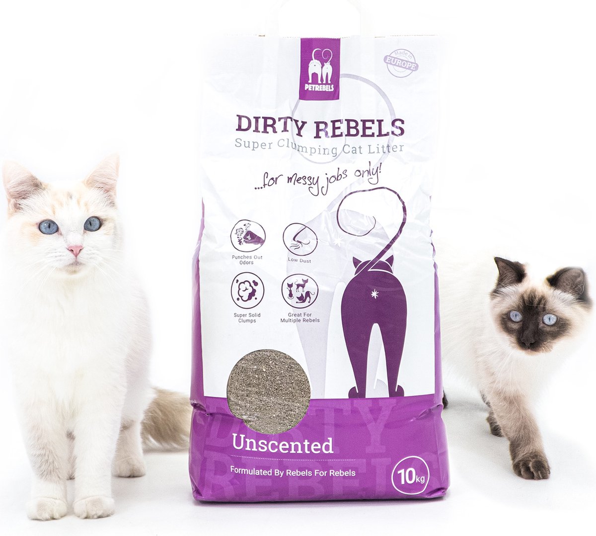  Dirty Rebels Kattenbakvulling - 10 L - Geurloos / Zonder Geur - Sterk Klontvormend - Stofvrij - 100% Natuurlijk - Premium Kwaliteit Van Petrebels