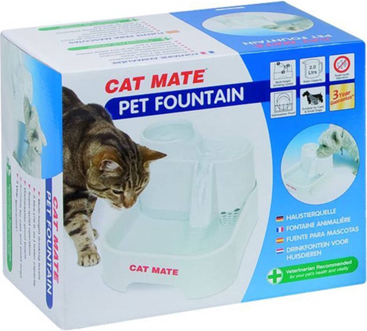  Cat Mate - Waterfontein Kat - Kattenfontein - Drinkfontein Kat - Fluisterstil - Poezen Fontein - Dieren Drinkbakken - Honden Fontein - 2 L