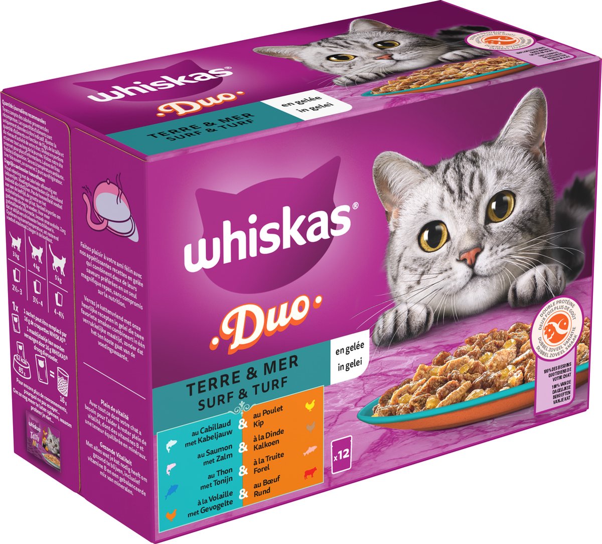  Whiskas 1+ Natvoer - Duo Surf &amp; Turf - Selectie In Gelei - Maaltijdzakjes 48 X 85 G
