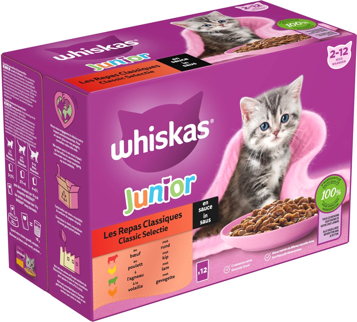 Whiskas Junior Natvoer - Classic - Selectie In Saus - Maaltijdzakjes 48 X 85 G