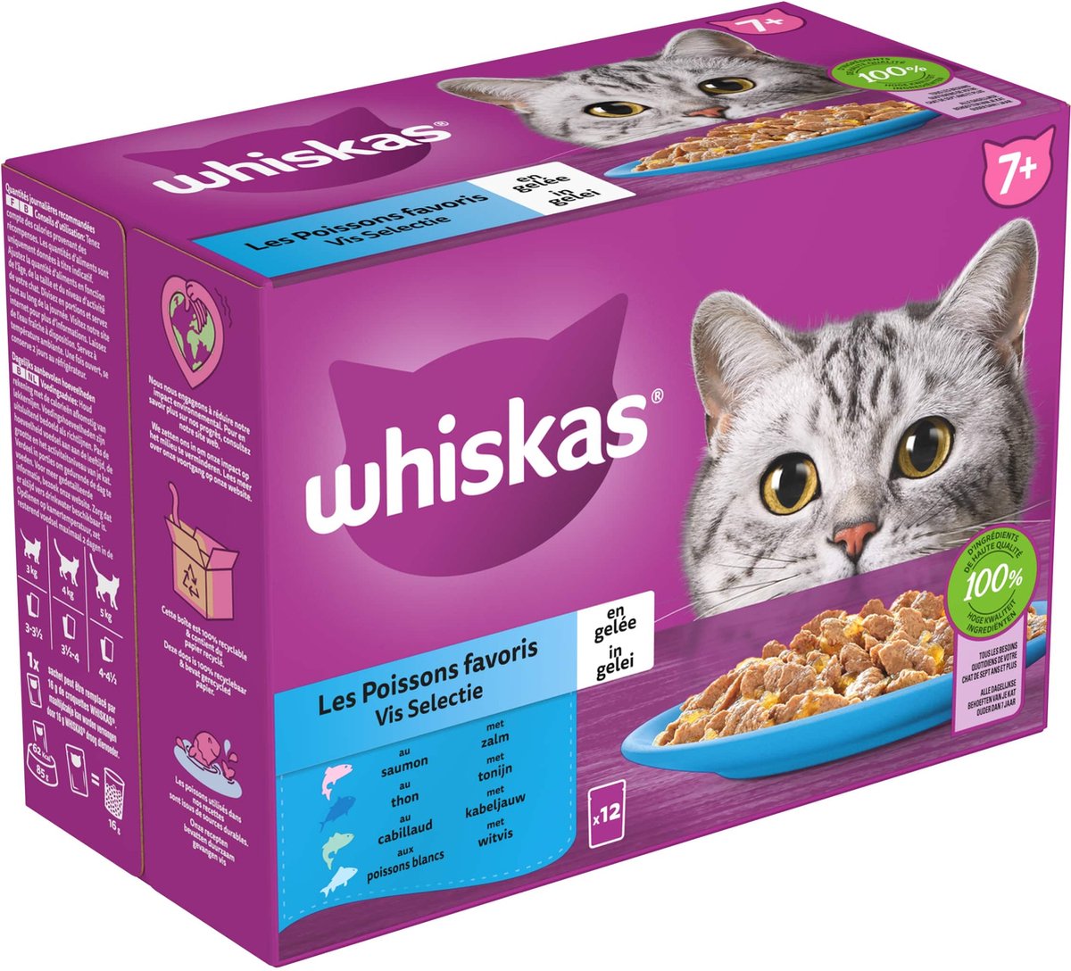  Whiskas 7+ Natvoer - Vis - Selectie In Gelei - Maaltijdzakjes 48 X 85 G
