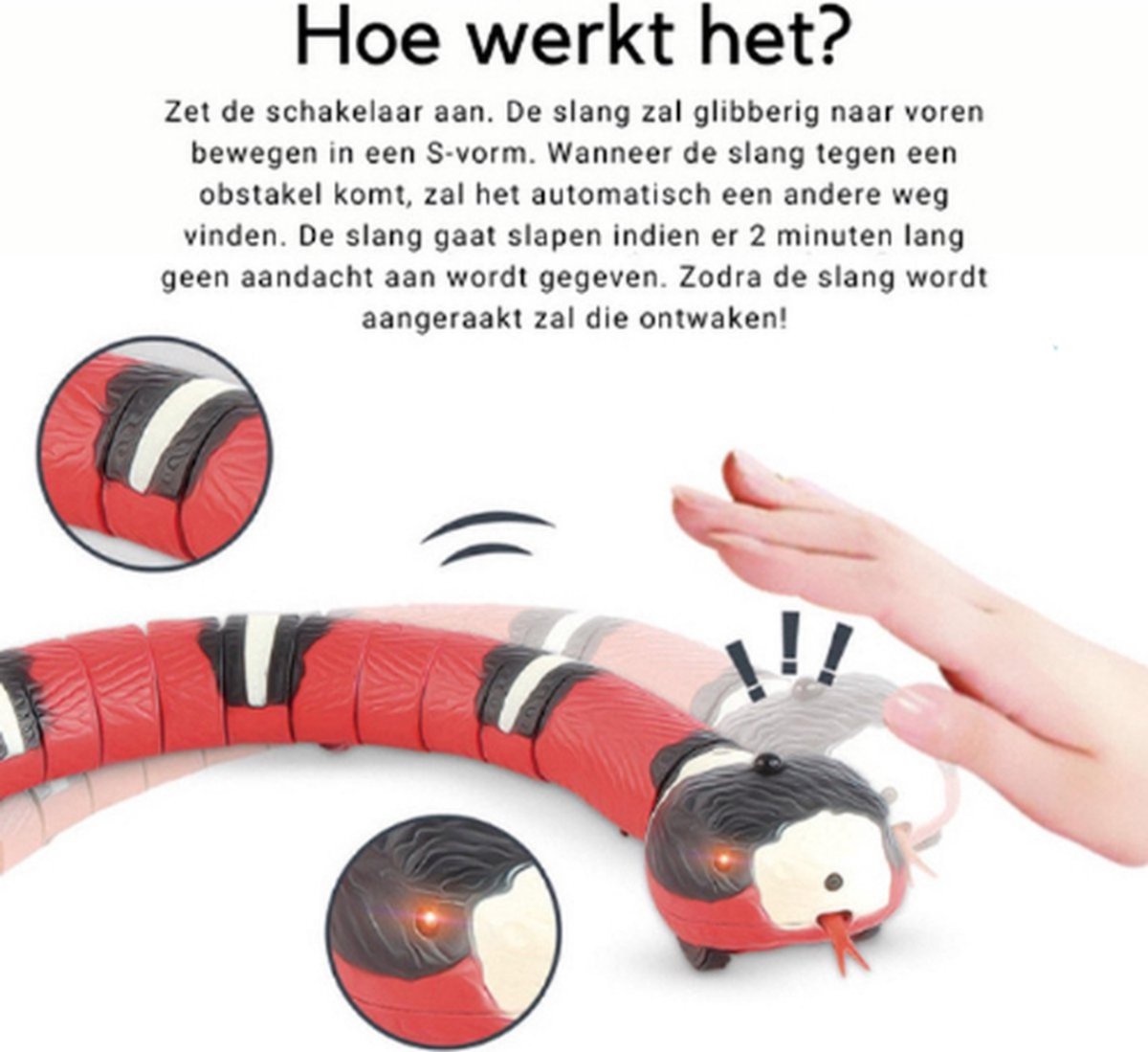  Otiume Interactief Kattenspeeltje - Kattenspeelgoed - Bewegende Slang Speelgoed - USB Oplaadbaar - Rood