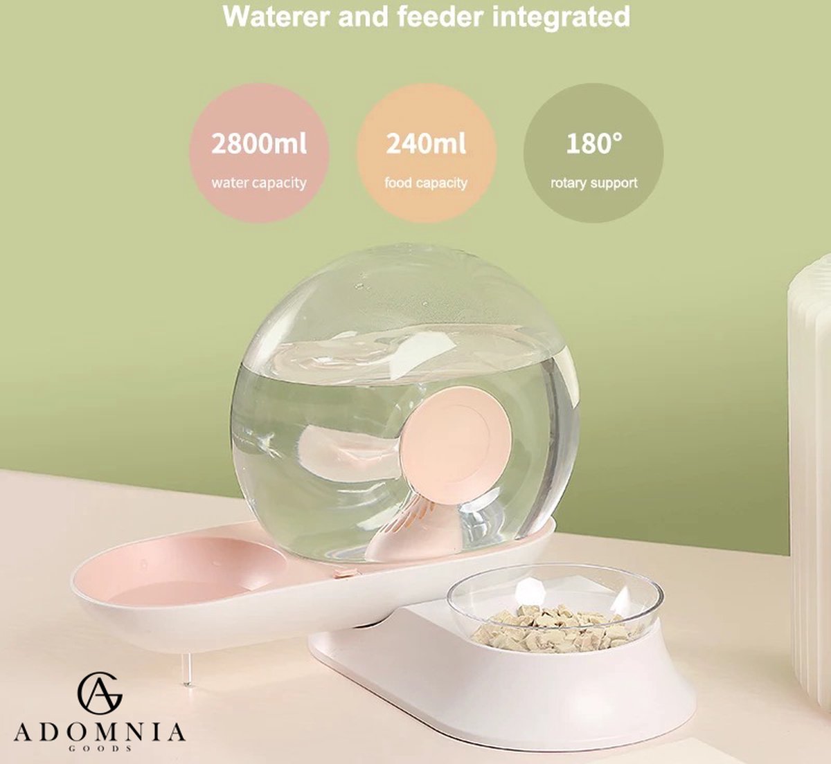  AdomniaGoods - Automatische Katten Voerbak - Antislip Honden Voerbak - Unique Transparant/grijs Design - Altijd Hygiënisch Schoon Water!