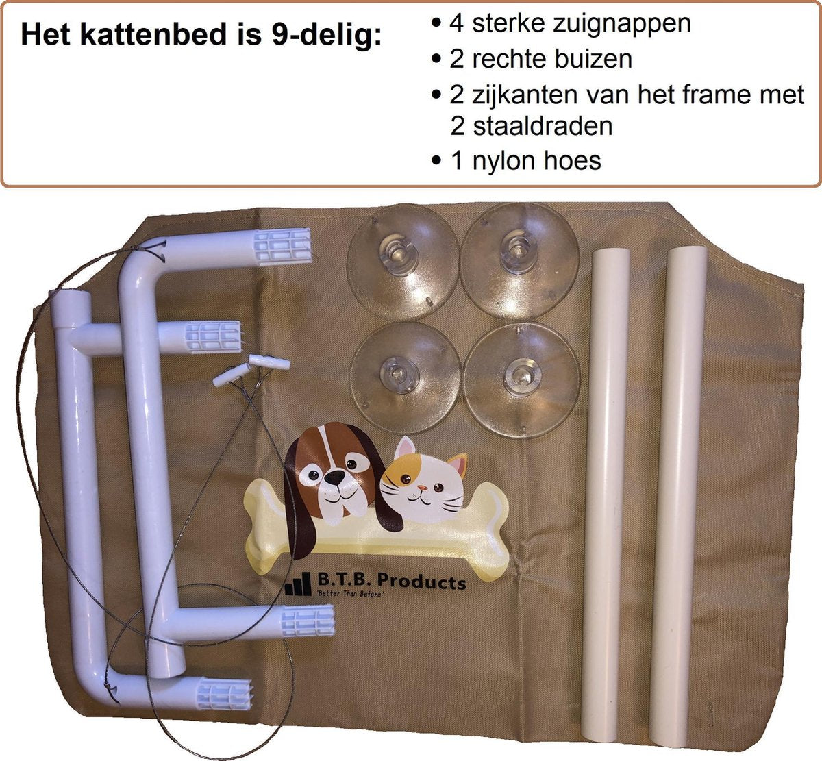 Merkloos Kattenhangmat – Hangmat Kat – Kattenmand Raam – Kattenkussen – Kattenbed – Poezenmand – Beige