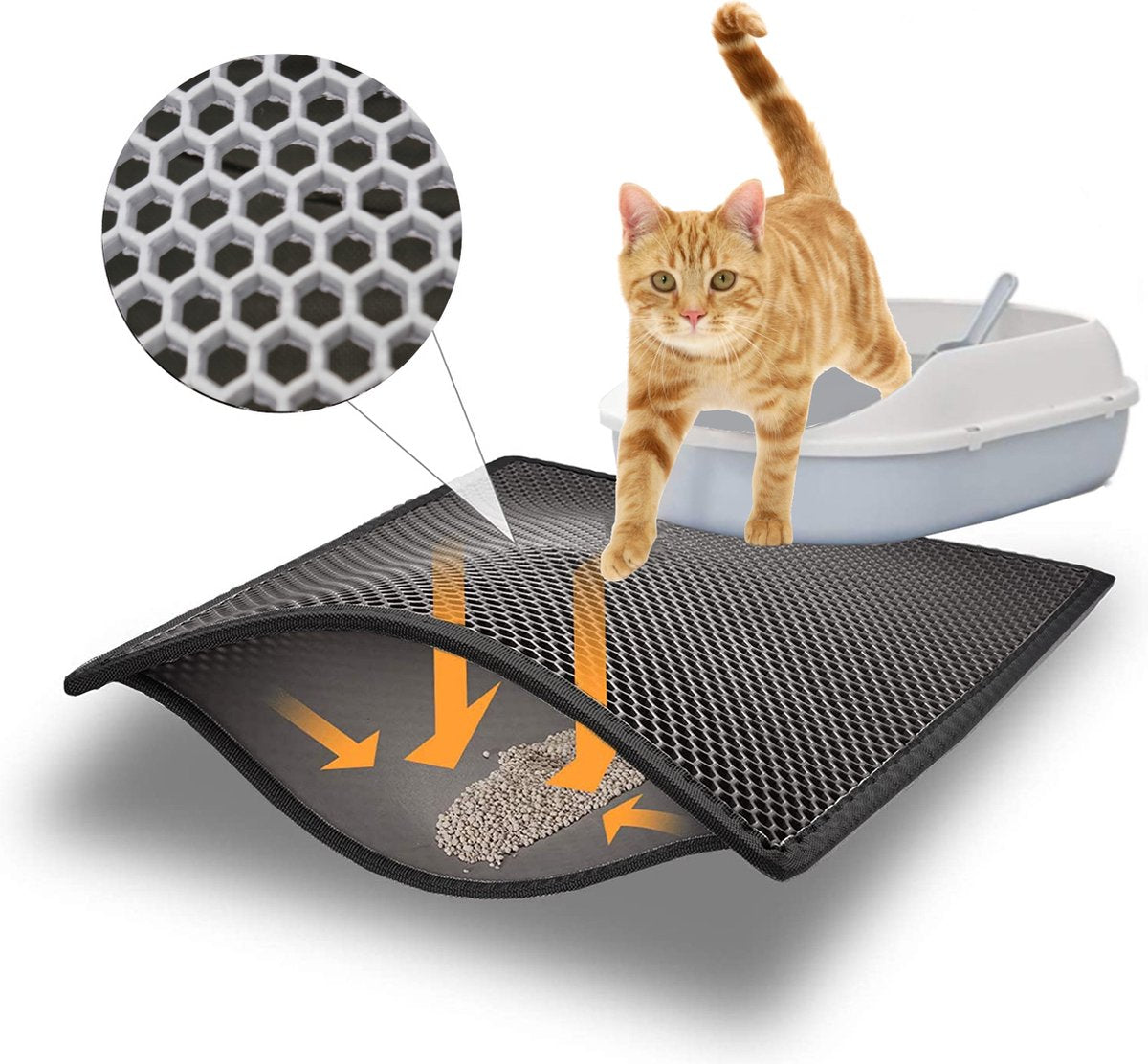  Blue Eyes Kattenbakmat, 30 Cm X 40 Cm, (!!! MAAT !!!) Kattenbakmat, Kattenbakonderlegger, Honingraatdesign, Kattenbak, Waterdicht, Dubbellaags Ontwerp, Honingraatmat (grijs)