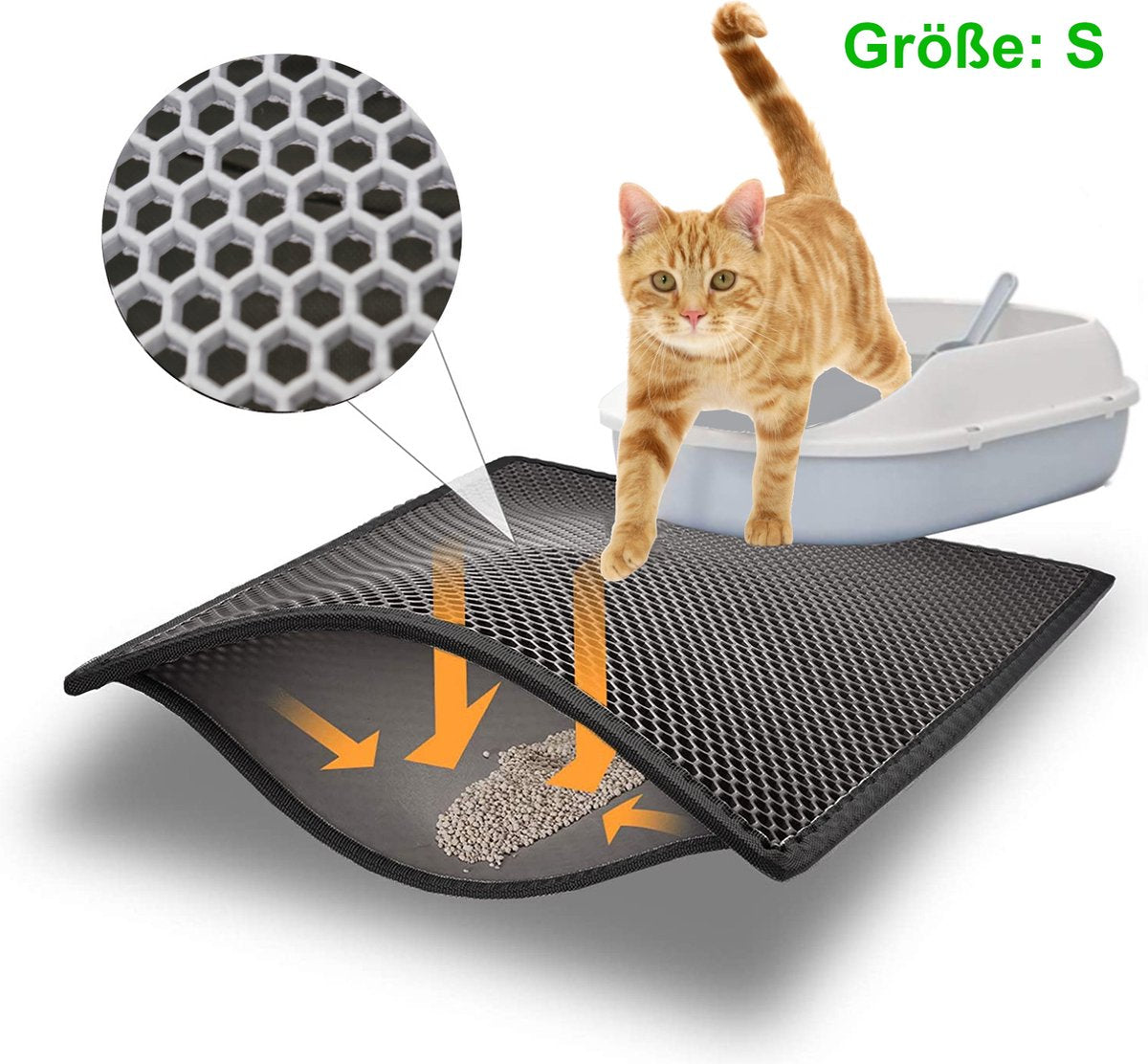  Blue Eyes Kattenbakmat, 30 Cm X 40 Cm, (!!! MAAT !!!) Kattenbakmat, Kattenbakonderlegger, Honingraatdesign, Kattenbak, Waterdicht, Dubbellaags Ontwerp, Honingraatmat (grijs)