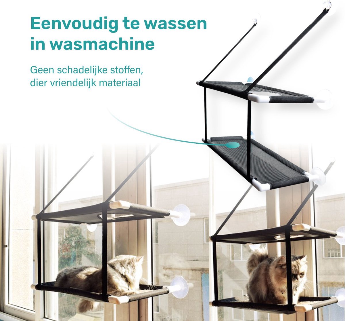  Raamhangmat - Dubbellaags - Met Zuignappen - 20kg Draag Gewicht - Kattenhangmat - Hangmat Kat - Kattenbed - Kattenkussen - Kattenbank - Kattenmand - Raam - Kattenhangmat Raam - Zwart - Radiator
